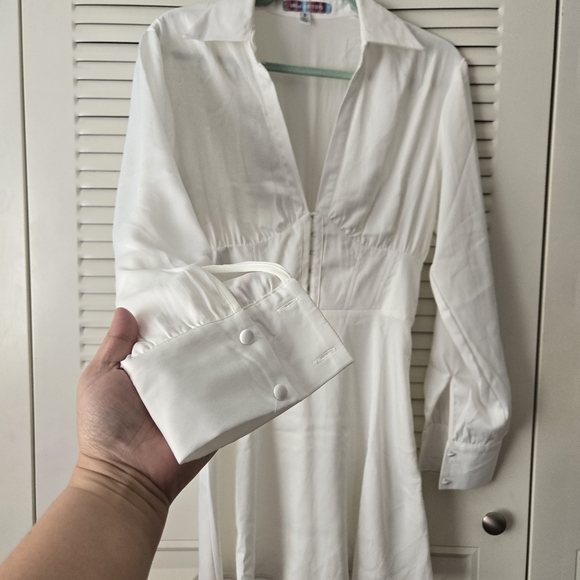 URBAN OUTFITTERS Phoebe Corseted Shirt Dress White Size M #242 - Picture 4 of 9